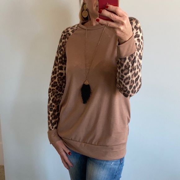 Leopard Print & Tan Long Sleeve Top - Picture 5 of 6